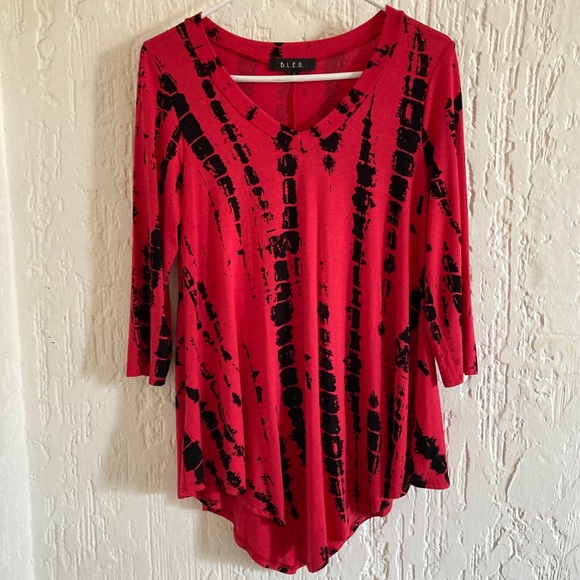 B.L.E.U. Red and Black Tunic Mini Dress Size Small - Picture 1 of 7